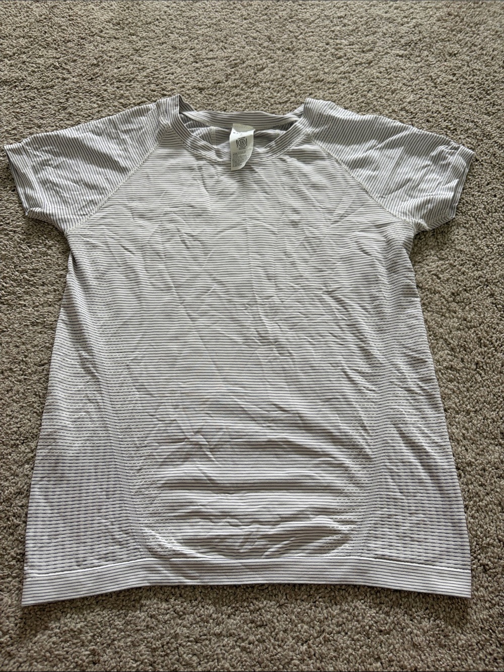 Women's Short Sleeve Striped Crewneck Tee - White & Light Gray